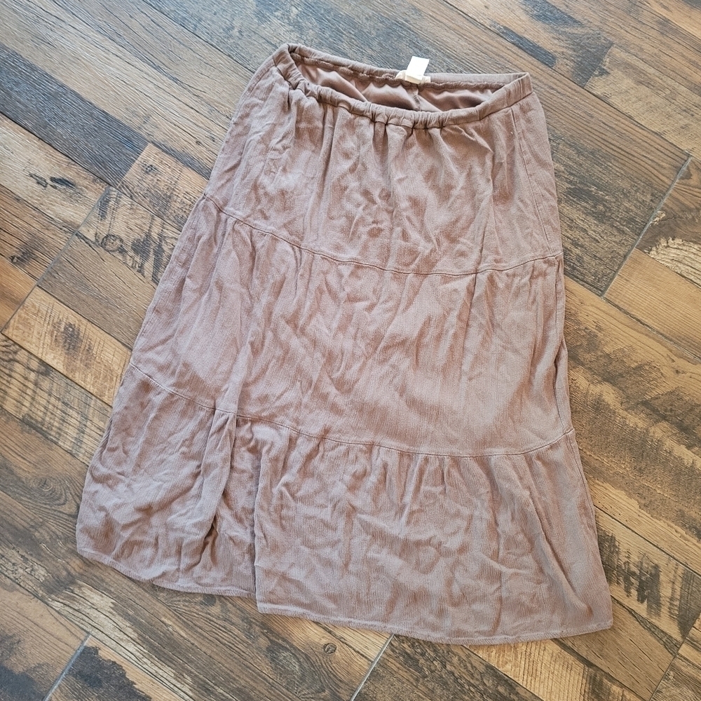 Love Blossom Women's Rayon Brown Tiered Midi Skirt Size Medium - Picture 3 of 6